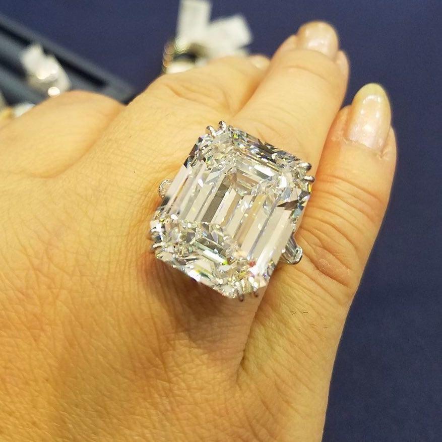 An exceptional flawless certified 15 carat emerald cut diamond ring