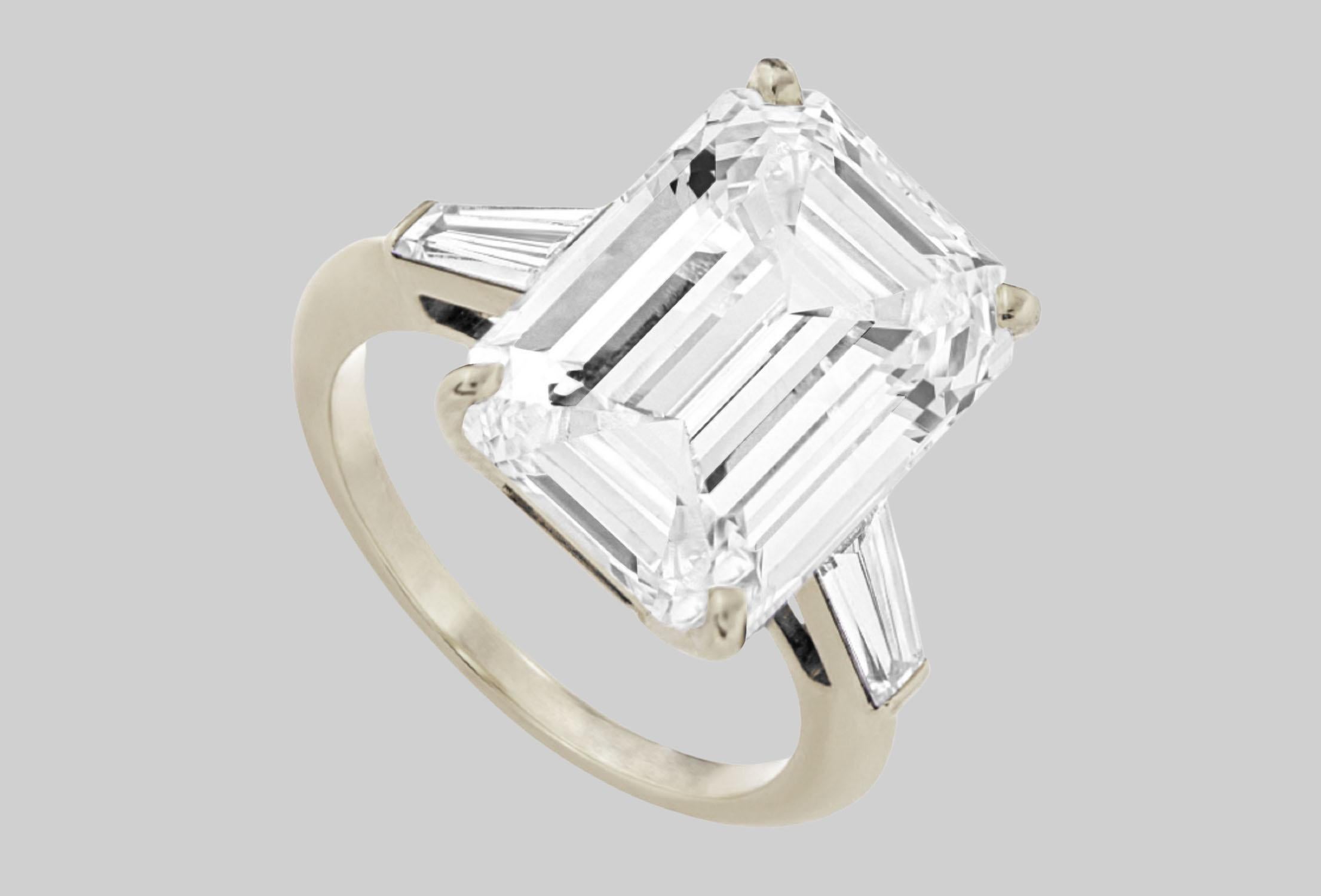 An exquisite 10 carat emerald cut diamond certified by GIA 
The clarity is flawless
the color is D
the symmetry and polish are both excellent 
the stone presents no fluorescence 