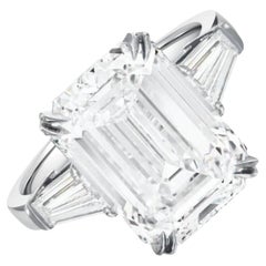 EXCEPTIONAL FLAWLESS GIA Certified 5 Carat Emerald Cut Diamond Platinum Ring
