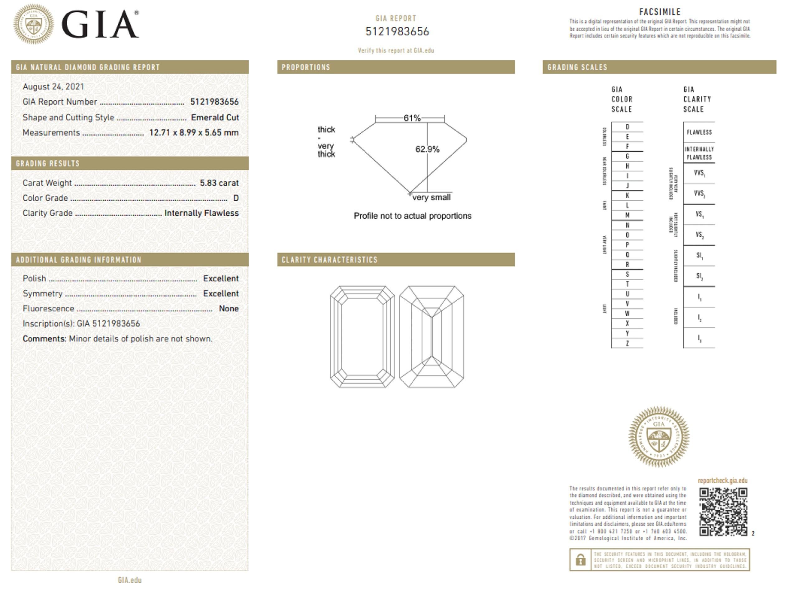 Taille émeraude Exceptionnel diamant taille émeraude sans défaut de 5,83 carats certifié par le GIA en vente