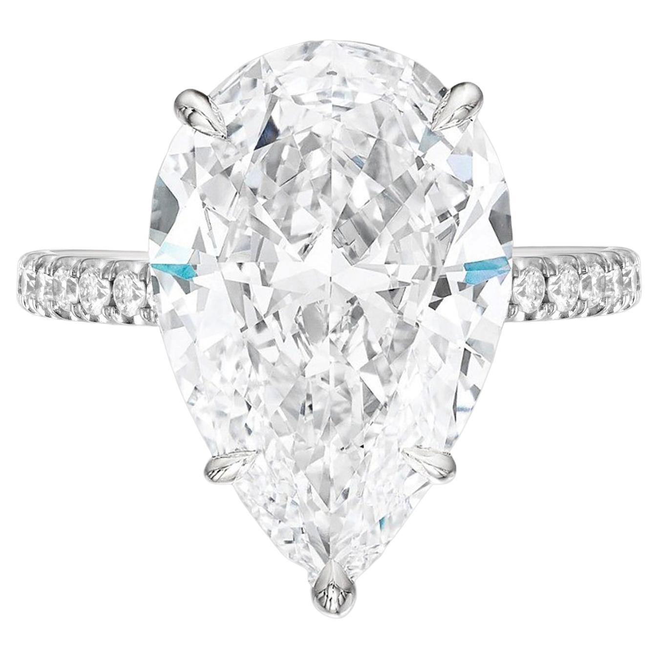 Exceptional Flawless GIA Certified 6 Carat Pear Cut Solitaire Diamond Ring