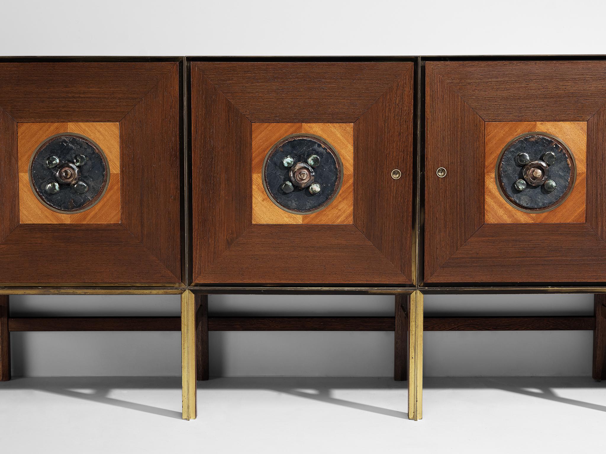Mid-Century Modern Exceptional Flemish Sideboard in Wengé and Ceramics  For Sale