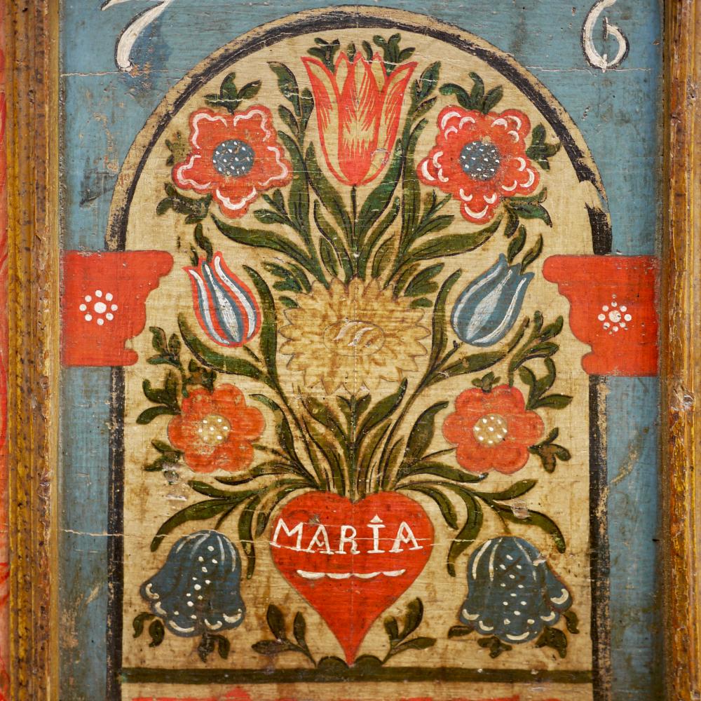 Exceptional Floral Painted Blue and Red Blanket Chest, Alps 1776 - Original In Good Condition In Vo', Veneto