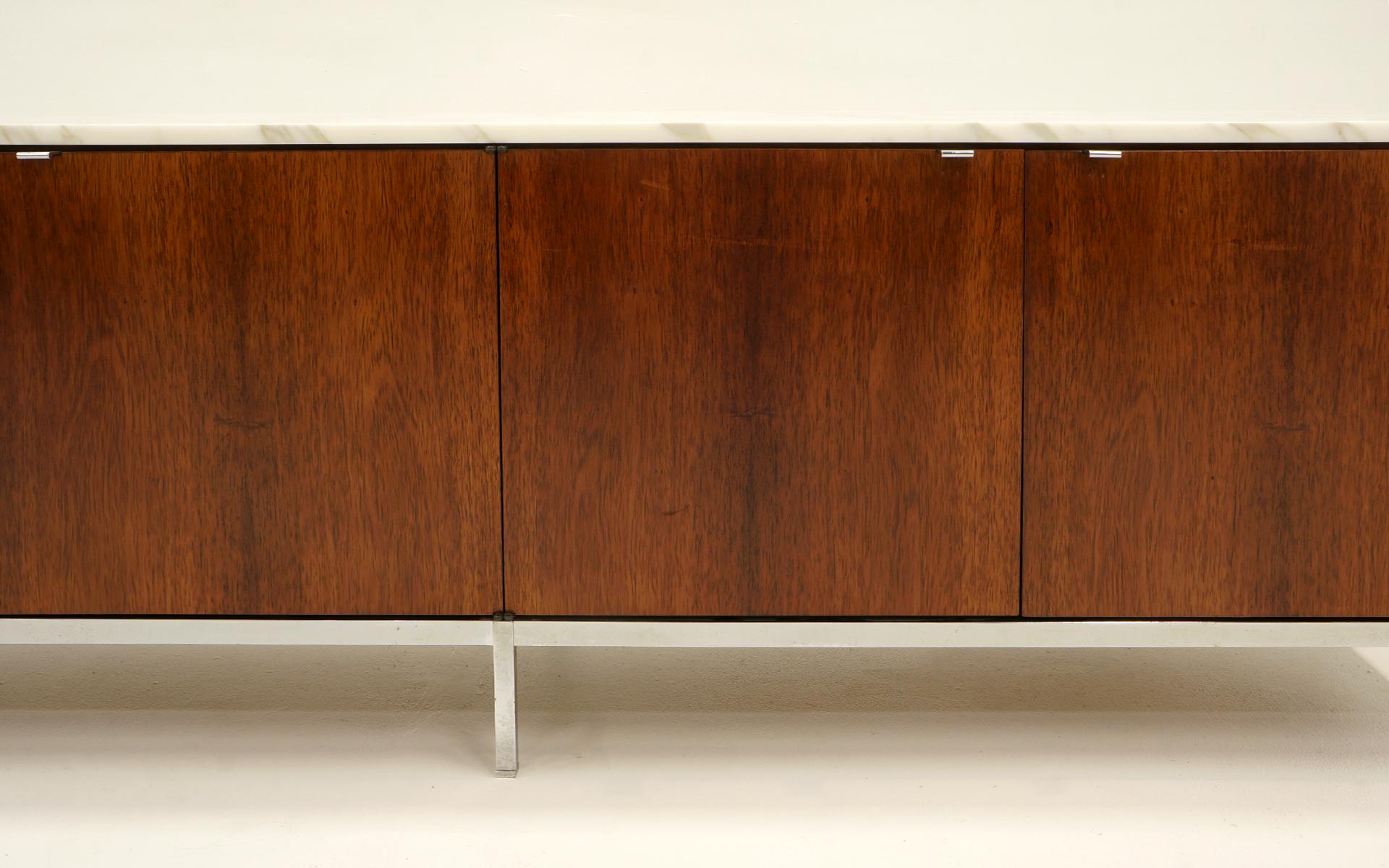 Chrome Exceptional Florence Knoll Marble-Top Rosewood Credenza