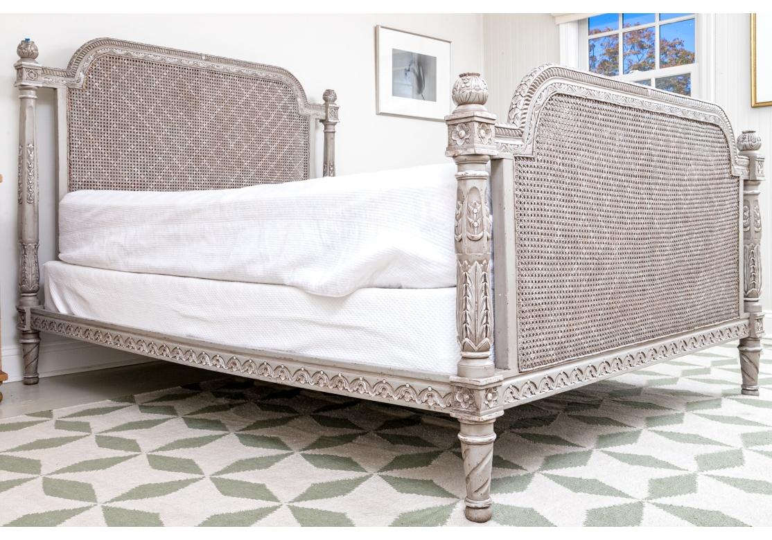 Exceptional Florentine Painted And Caned Queen Bed for Restoration For Sale 10