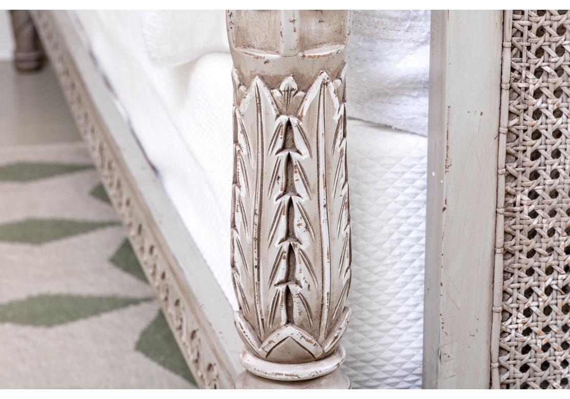 Rococo Exceptional Florentine Painted And Caned Queen Bed for Restoration For Sale
