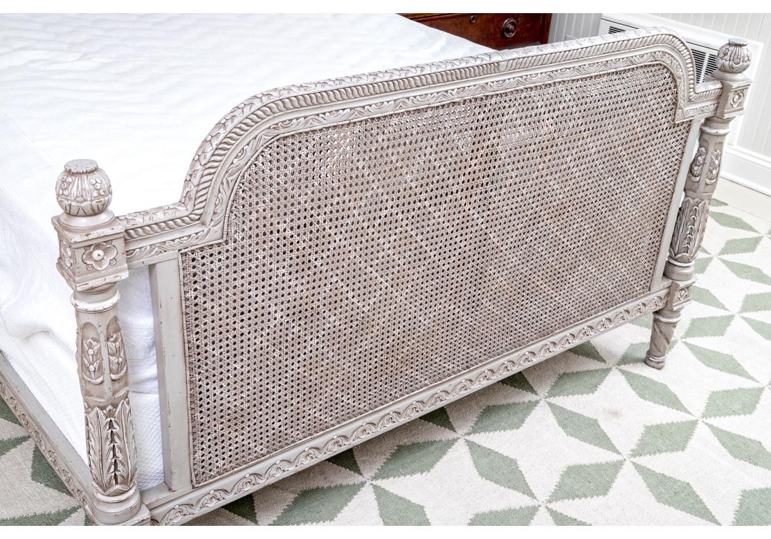 20th Century Exceptional Florentine Painted And Caned Queen Bed for Restoration For Sale