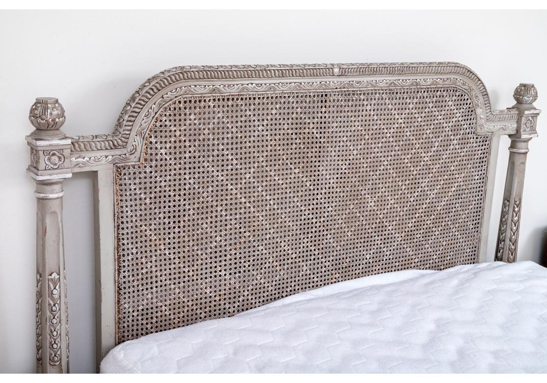 Exceptional Florentine Painted And Caned Queen Bed for Restoration For Sale 2