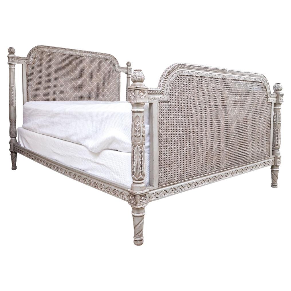Exceptional Florentine Painted And Caned Queen Bed for Restoration