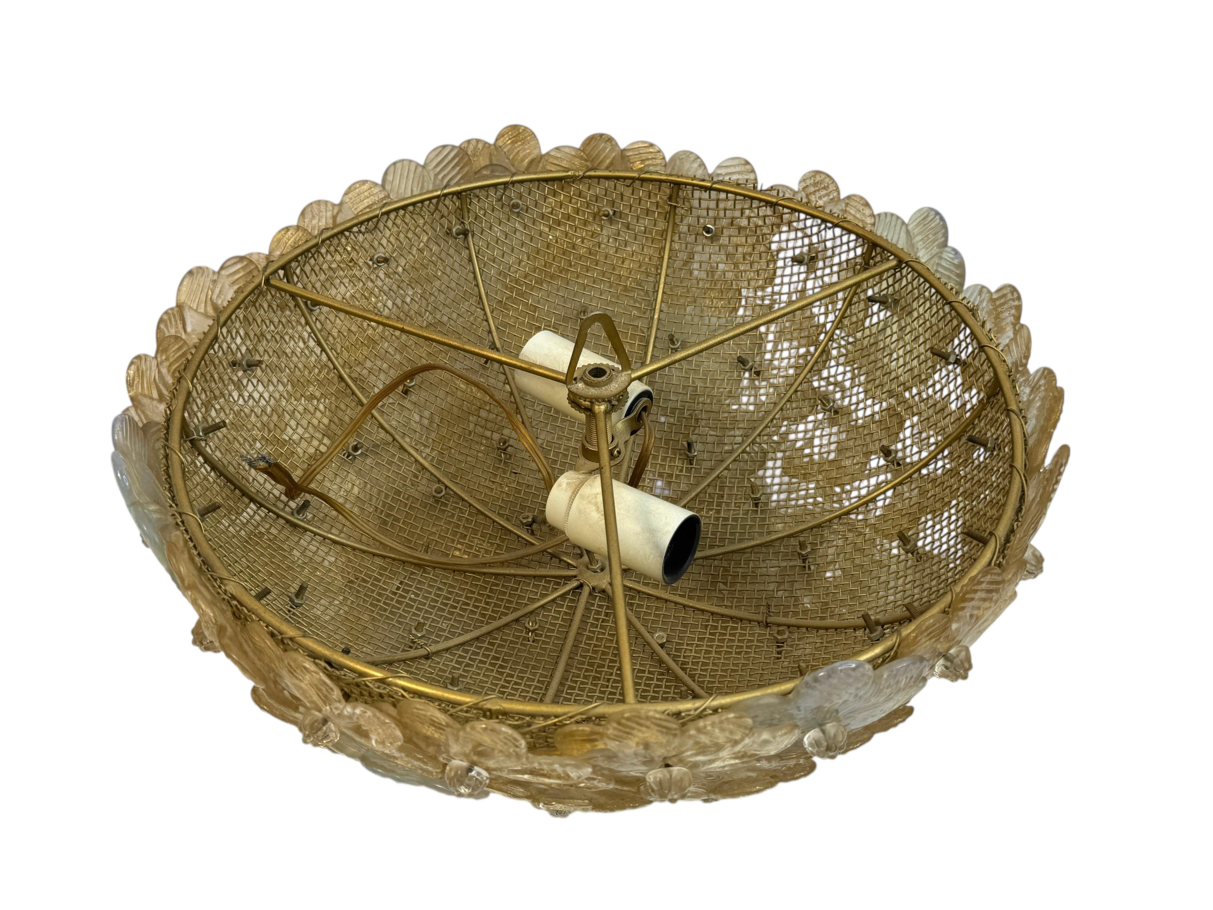 Exceptional Flower Flush Mount by Seguso Murano Venice Italy, 1950s For Sale 3