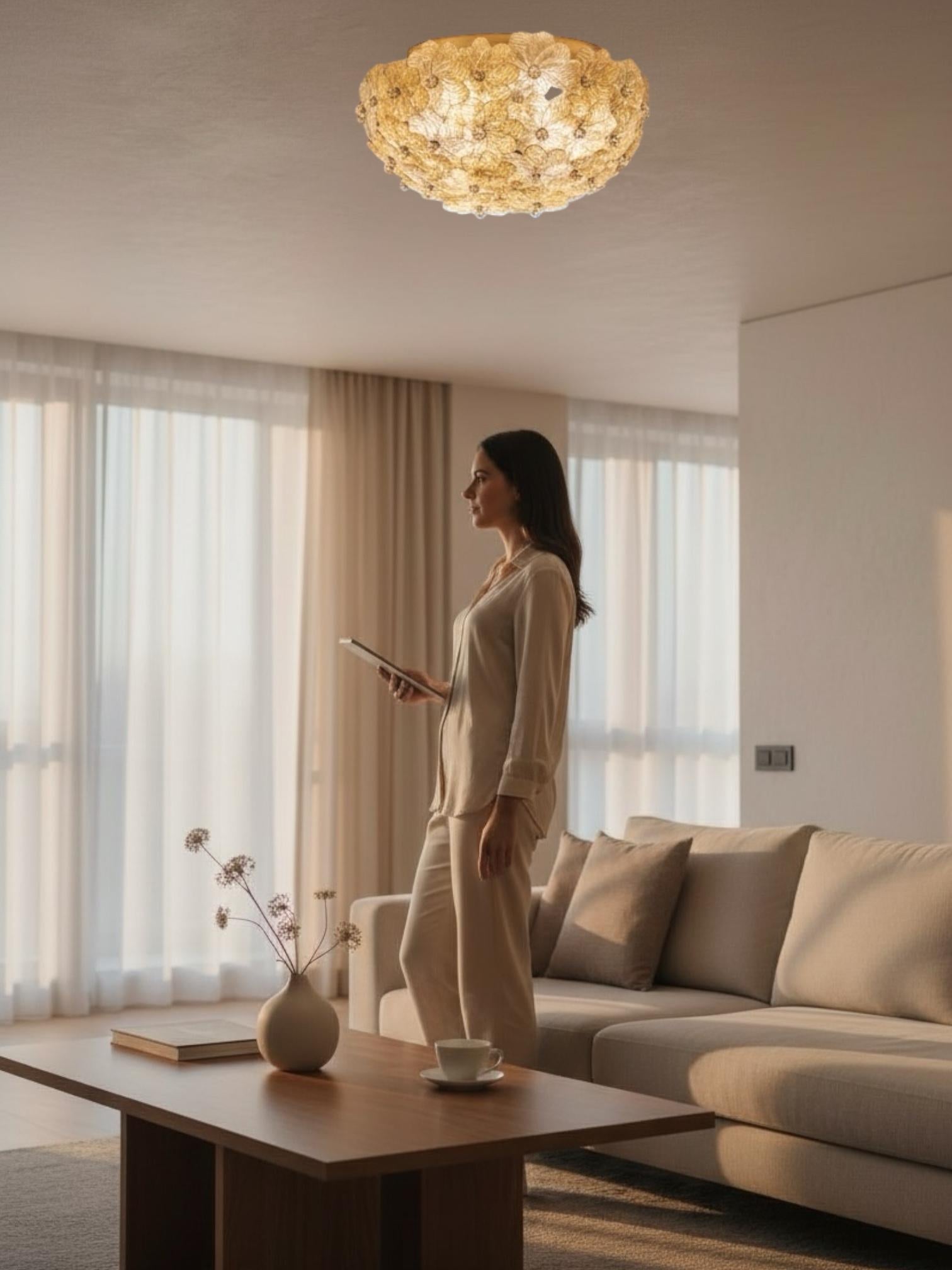 Exceptional Flower Flush Mount by Seguso Murano Venice Italy, 1950s For Sale 5