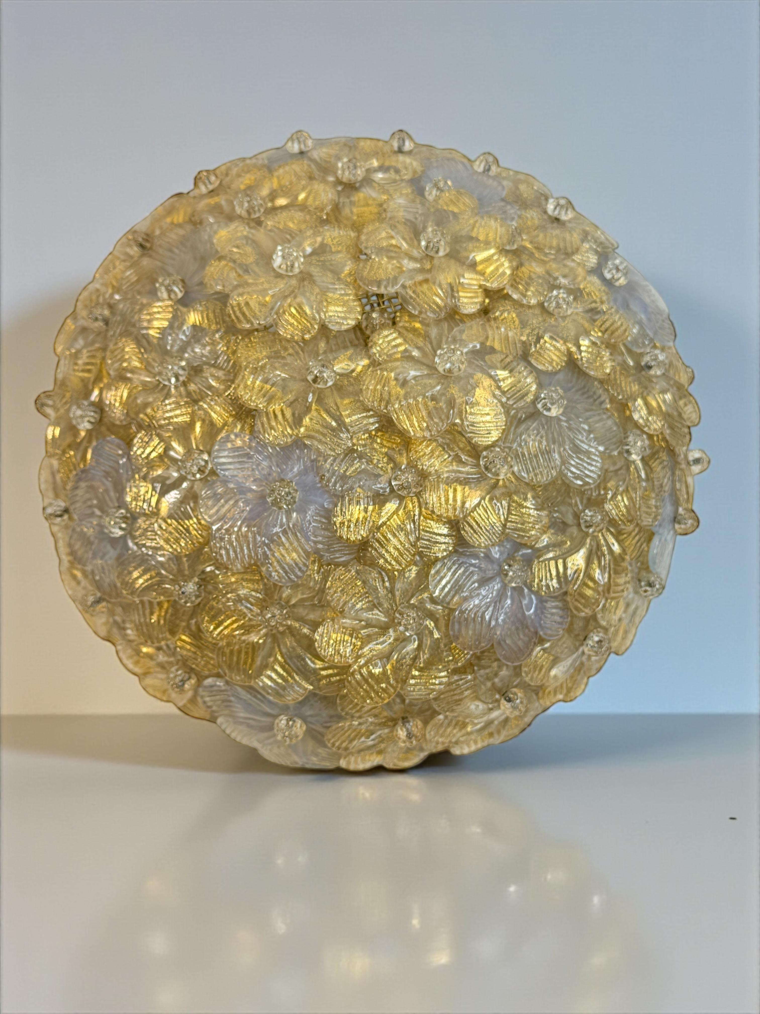 Exceptional Flower Flush Mount by Seguso Murano Venice Italy, 1950s For Sale 7