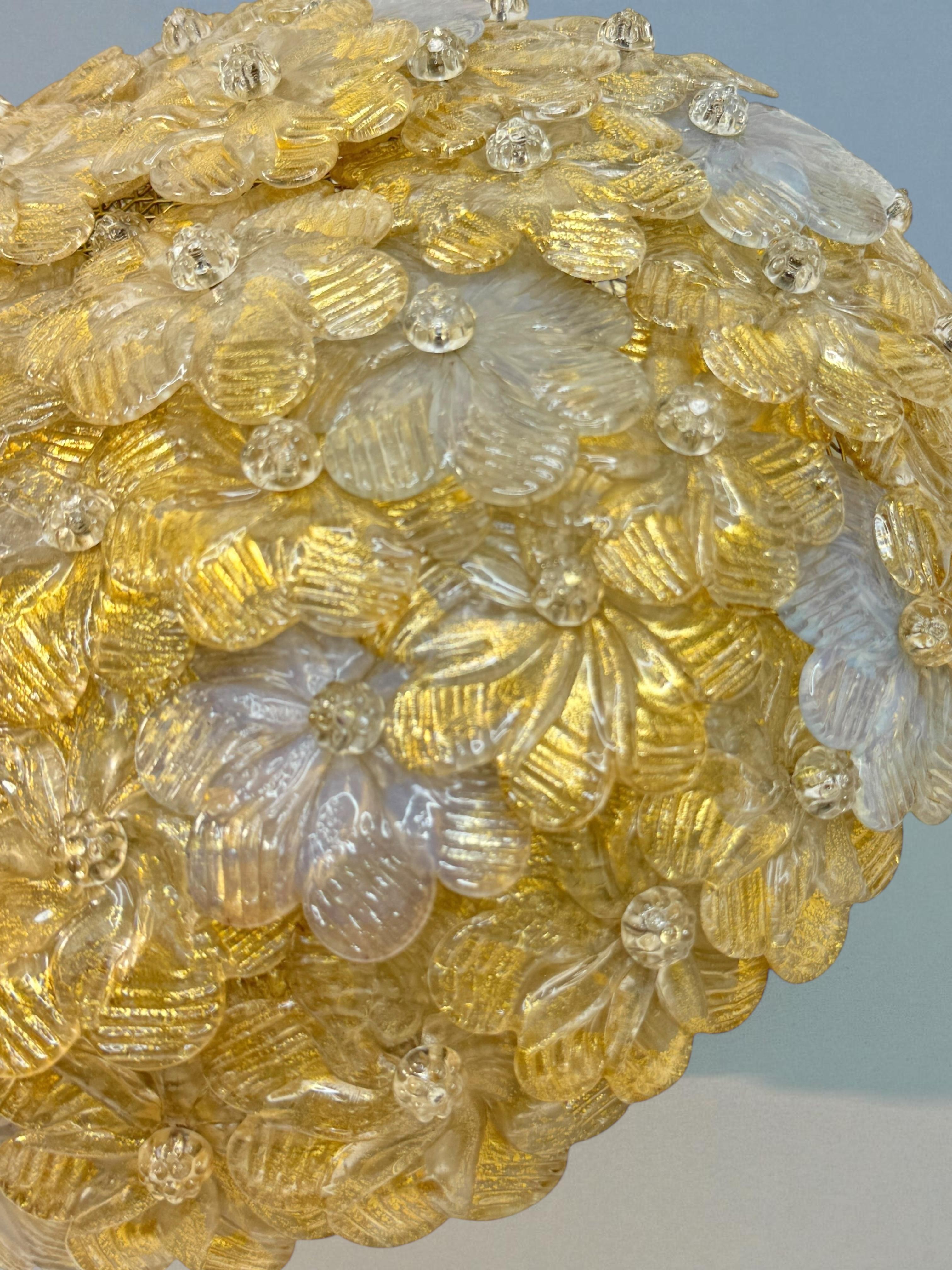 Exceptional Flower Flush Mount by Seguso Murano Venice Italy, 1950s For Sale 8