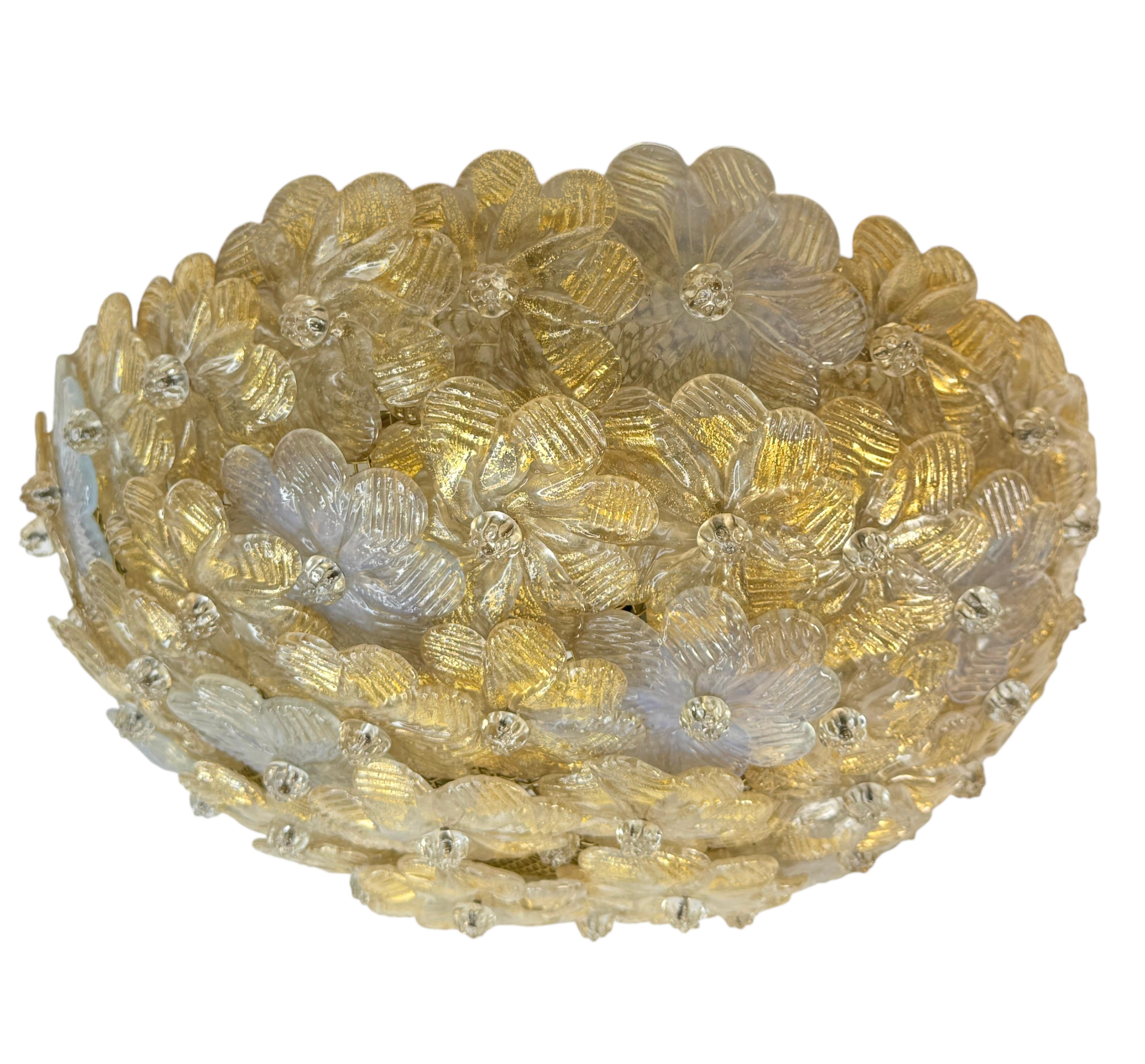 Modern Exceptional Flower Flush Mount by Seguso Murano Venice Italy, 1950s For Sale