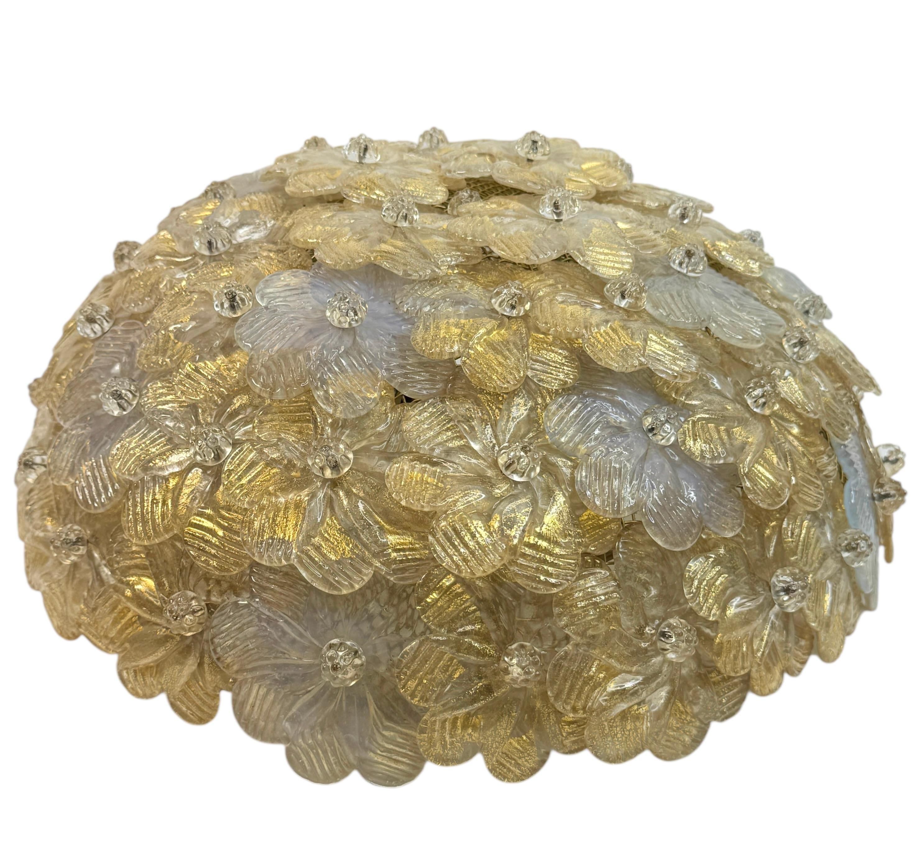Italian Exceptional Flower Flush Mount by Seguso Murano Venice Italy, 1950s For Sale