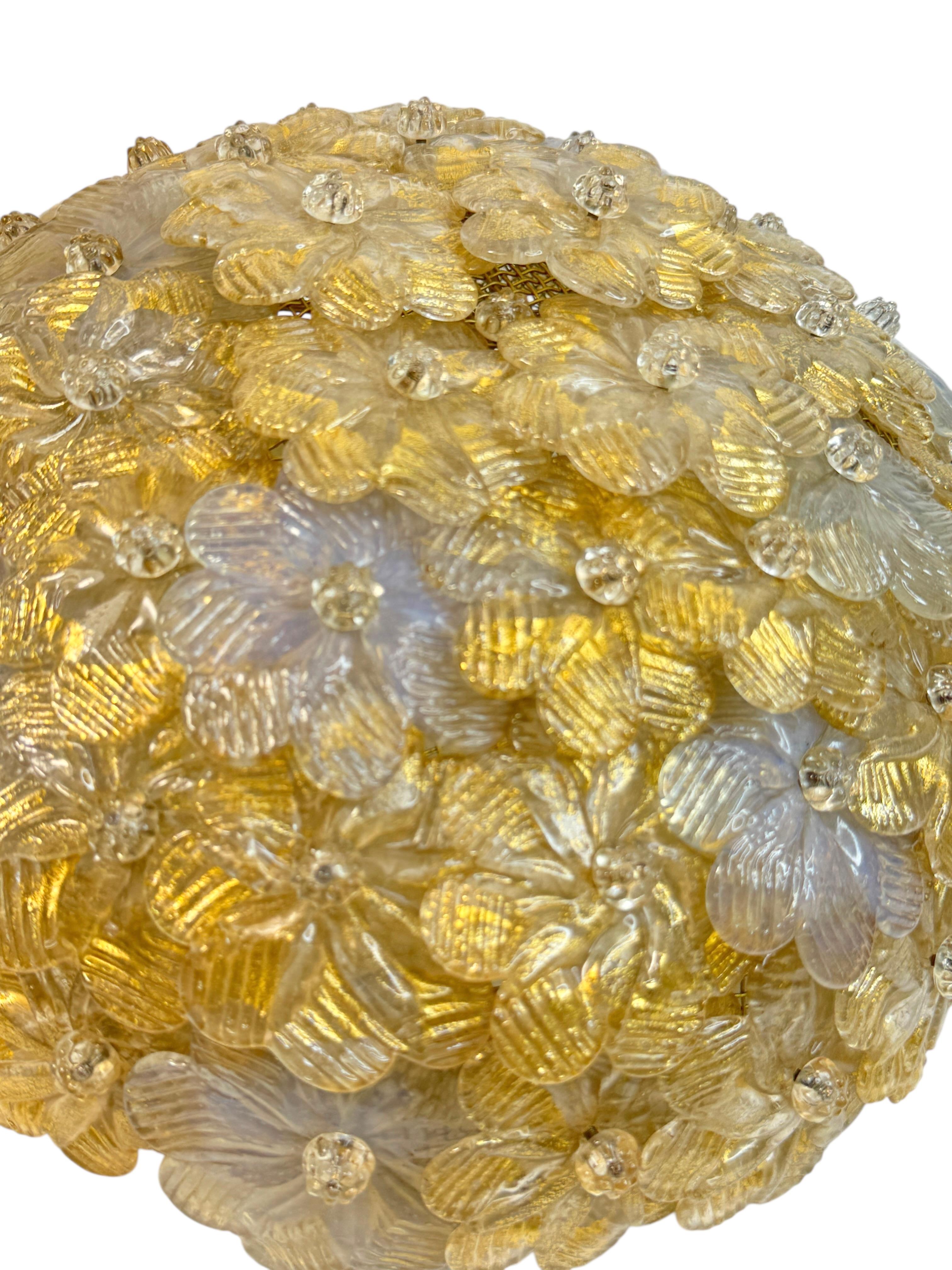 Mid-20th Century Exceptional Flower Flush Mount by Seguso Murano Venice Italy, 1950s For Sale