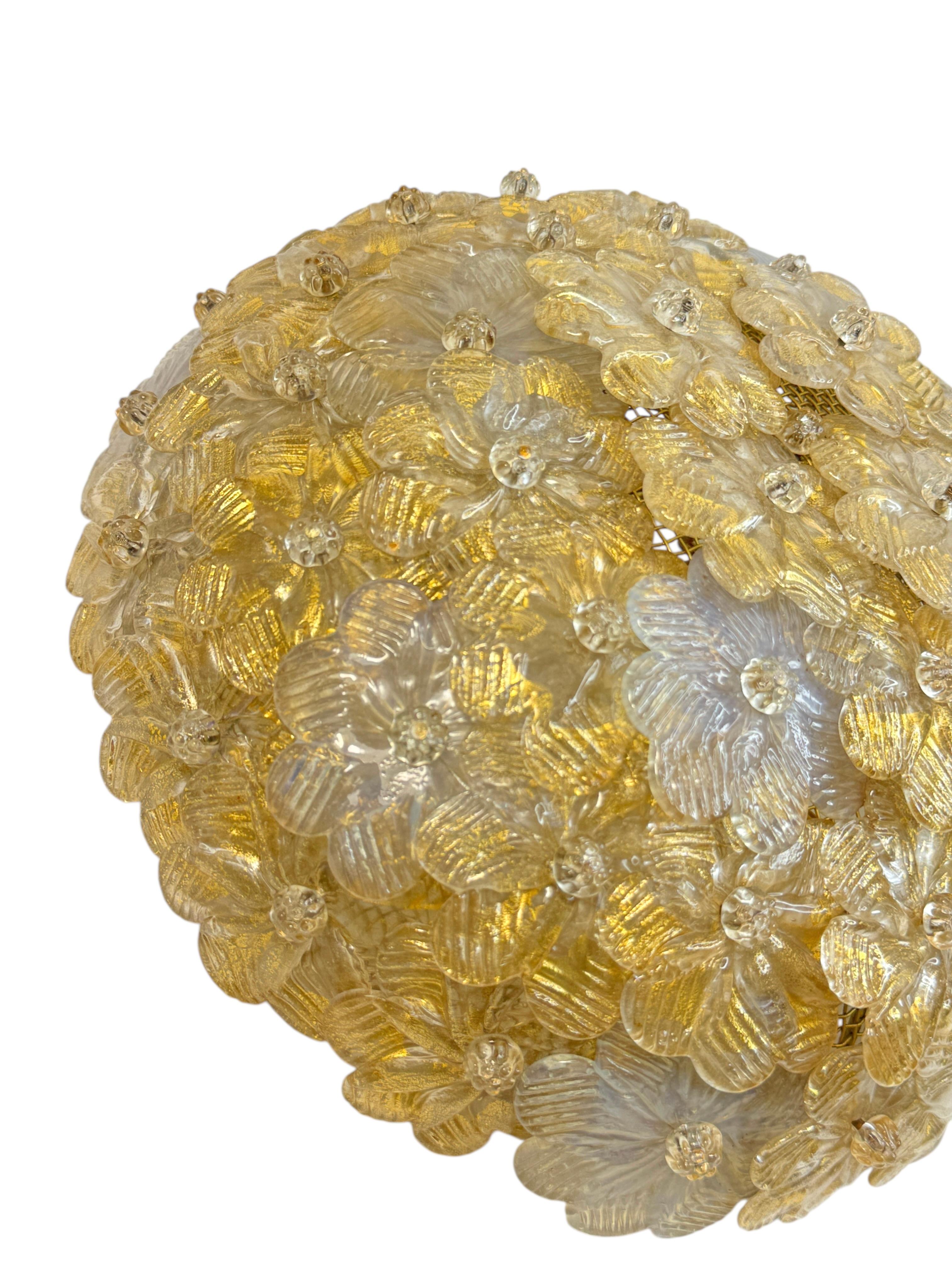 Metal Exceptional Flower Flush Mount by Seguso Murano Venice Italy, 1950s For Sale