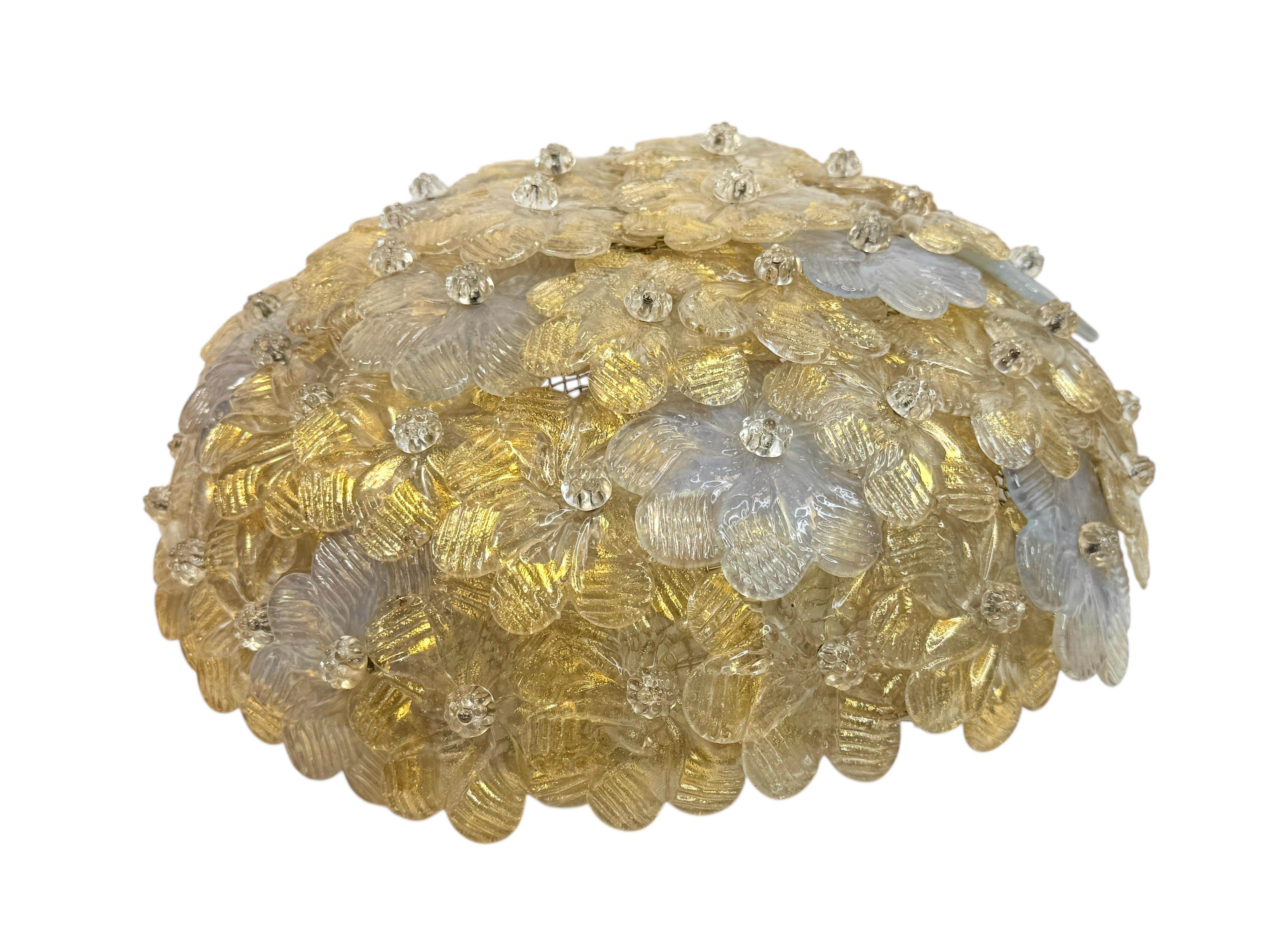 Exceptional Flower Flush Mount by Seguso Murano Venice Italy, 1950s For Sale 1
