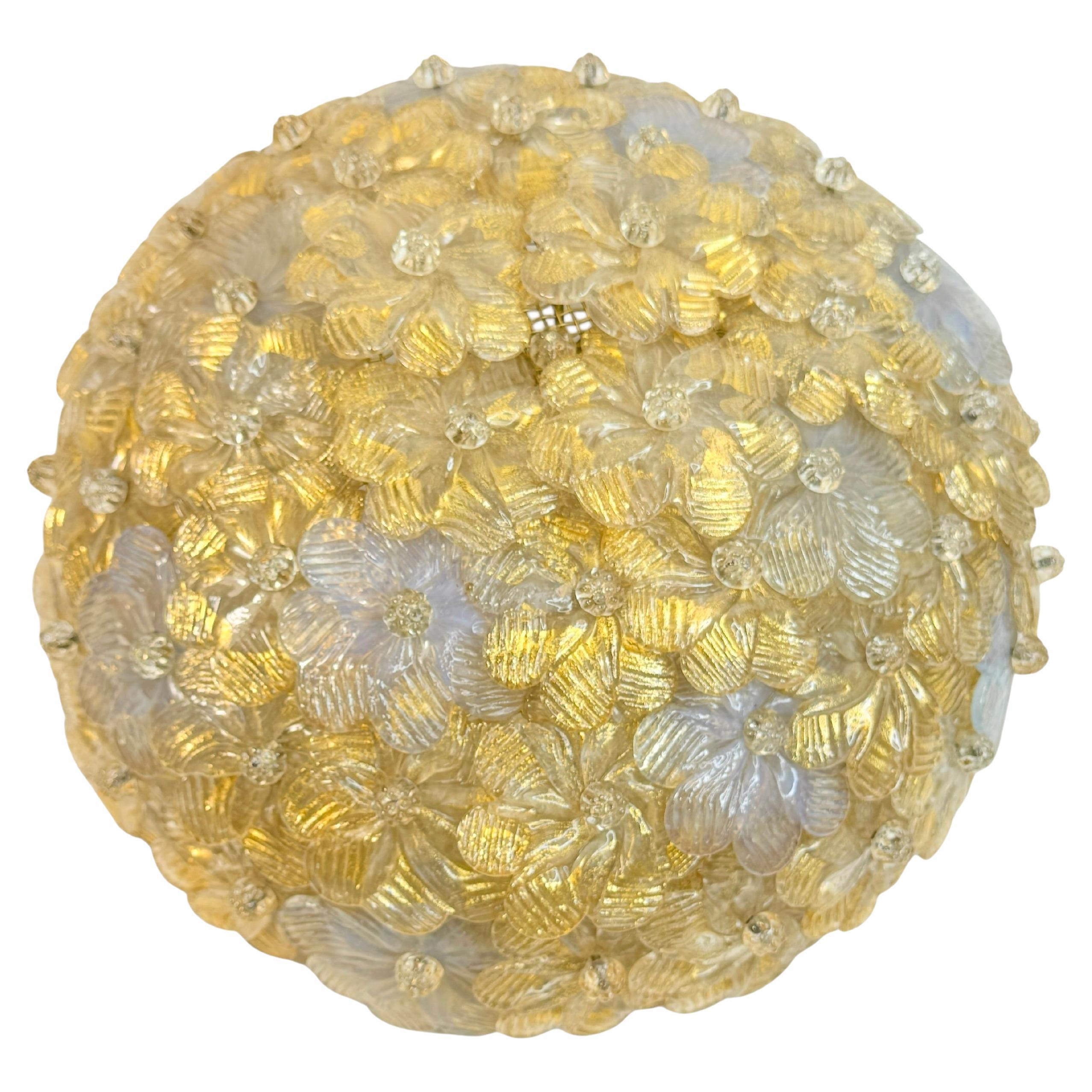 Exceptional Flower Flush Mount by Seguso Murano Venice Italy, 1950s For Sale