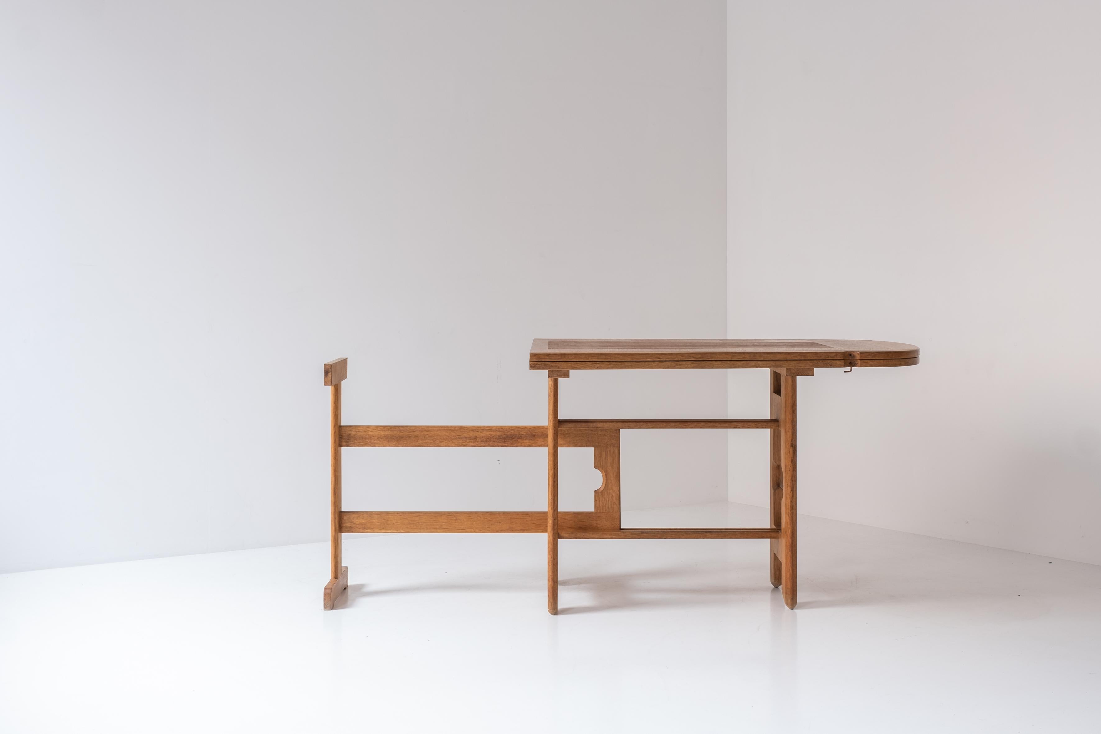 Mid-Century Modern Exceptional folding dining table by Guillerme et Chambron, France 1970s. For Sale