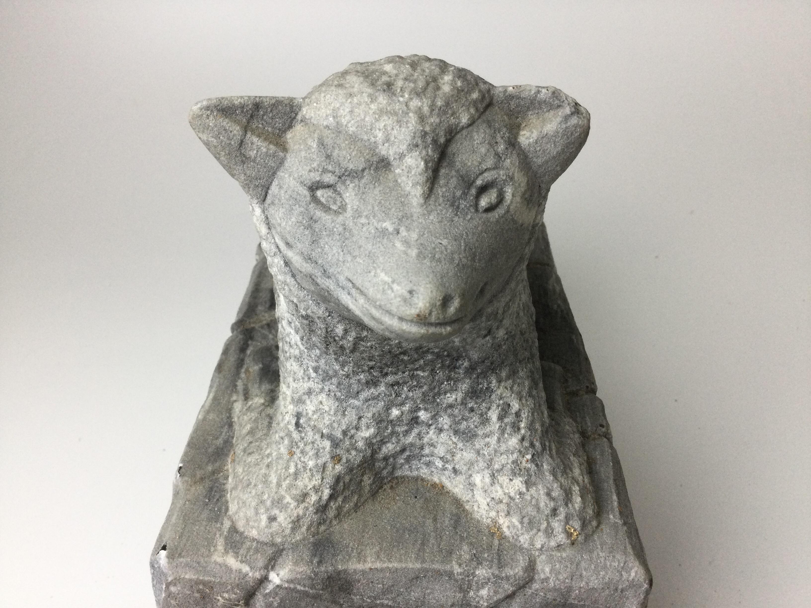 Hand-Carved Exceptional Folk Art Marble Lamb 19th Century Good Size and Quality Florence S