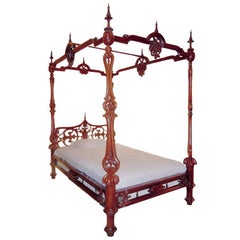 Antique Exceptional Four Poster Early Victorian Rococo Bed