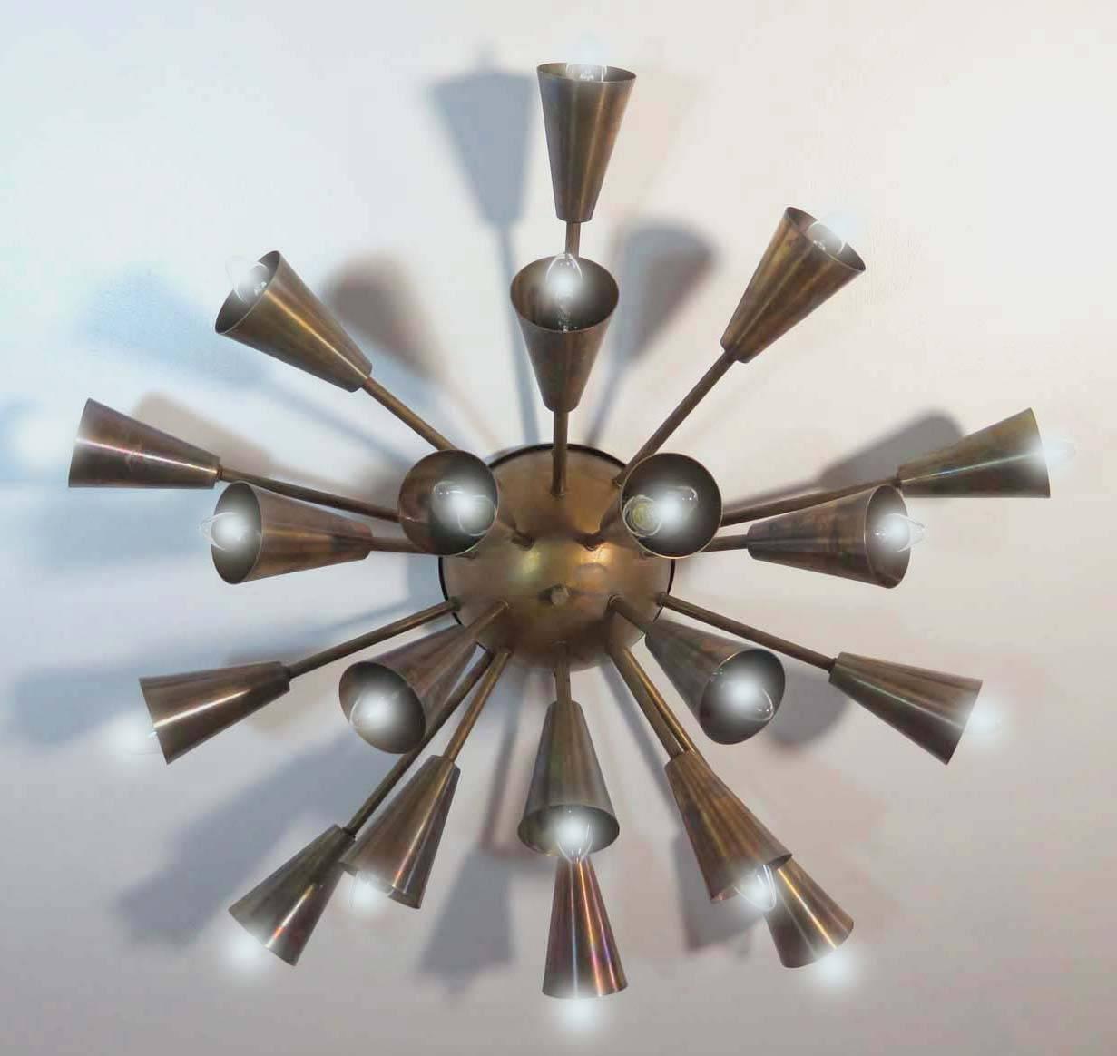 Each lamp is absolute fantastic and rare. The little bulbs are hidden in the brass part I know you will be blended by the light. Absolute important Italian lightning. 20 points of light E14
Period: 1950s
Dimensions: 10.25 inches (26 cm) depth;