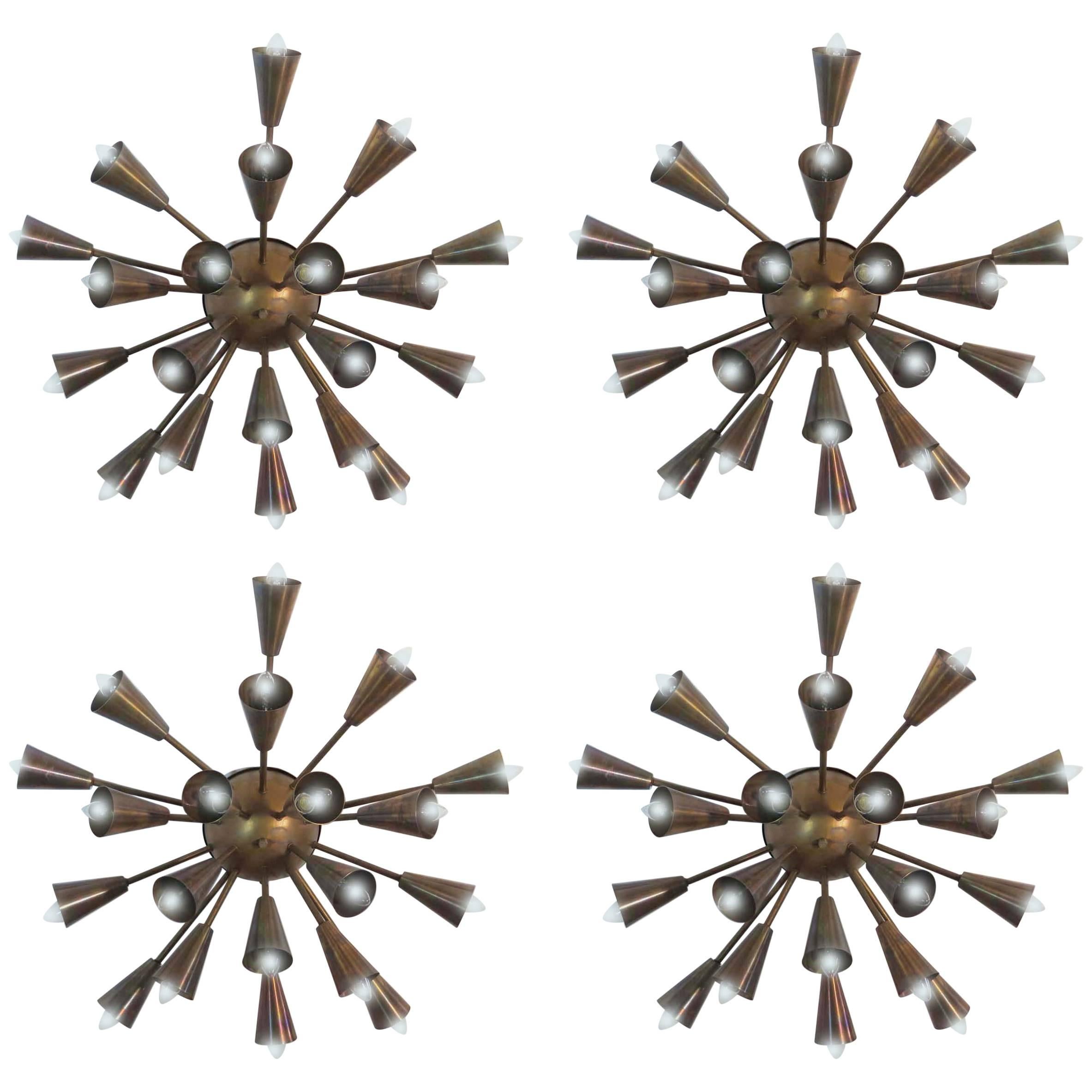 Exceptional Four Sputnik Sconces or Ceiling, Italy, 1950s