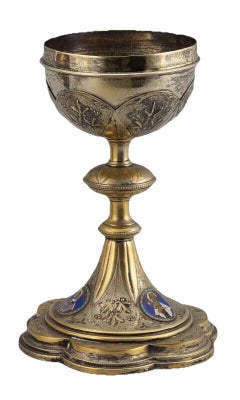Exceptional French 950 Silver Gilt And Enamel Signed Chalice Ciborium Cup