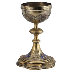 Exceptional French 950 Silver Gilt And Enamel Signed Chalice Ciborium Cup