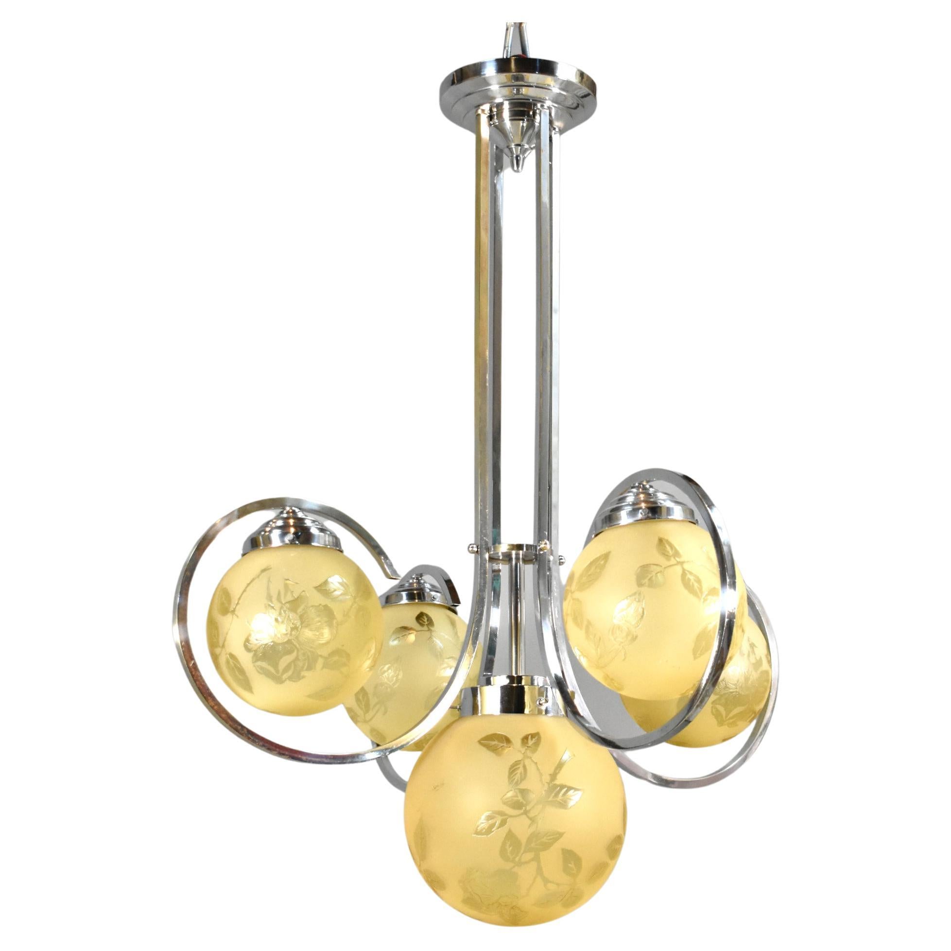 Metalwork Exceptional French Art Deco Chandelier Light