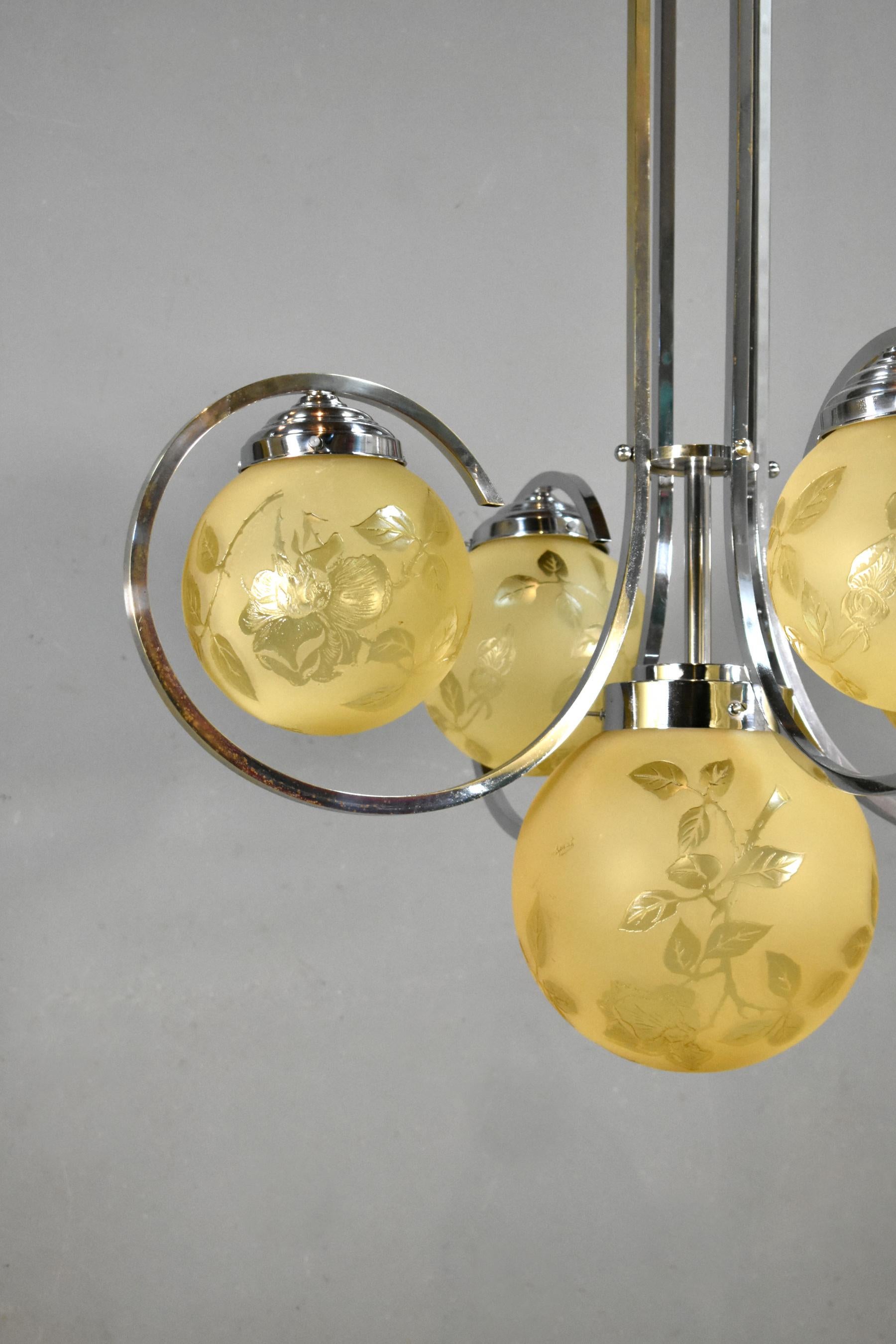 Glass Exceptional French Art Deco Chandelier Light
