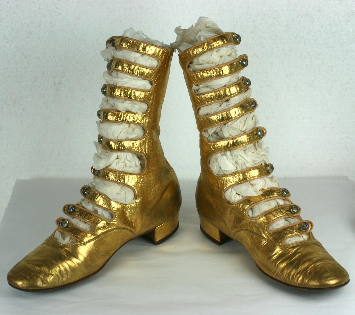 Exceptional French Art Deco Gold Kid Boots For Sale 2