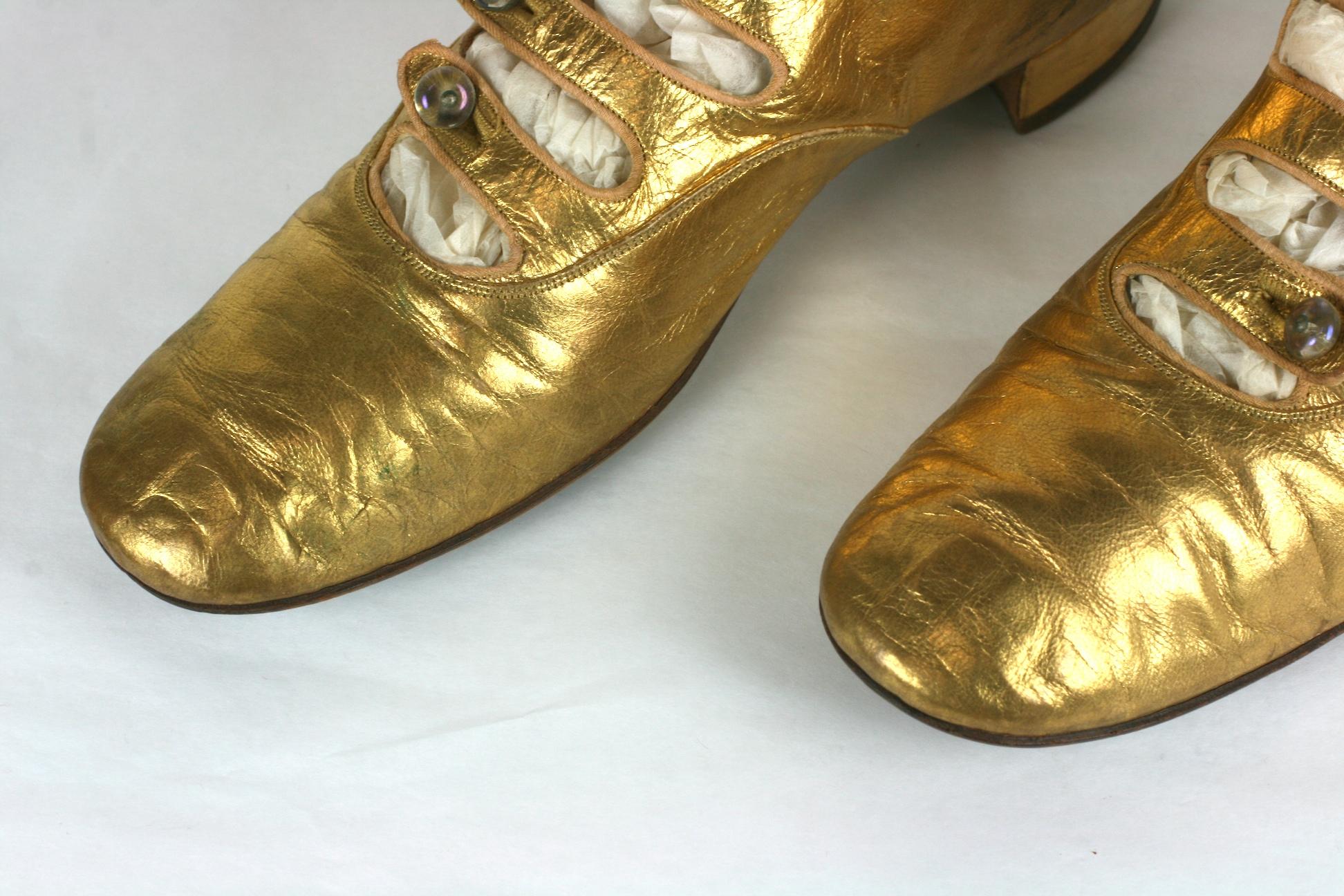 Exceptional French Art Deco Gold Kid Boots   For Sale 3