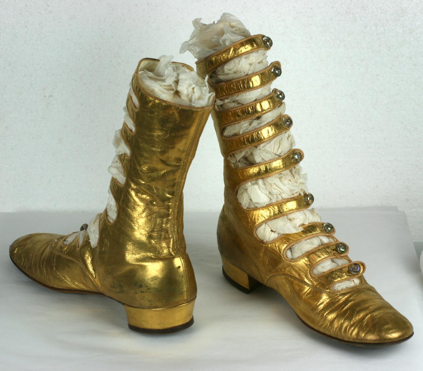 Exceptional French Art Deco Gold Kid Boots For Sale 4