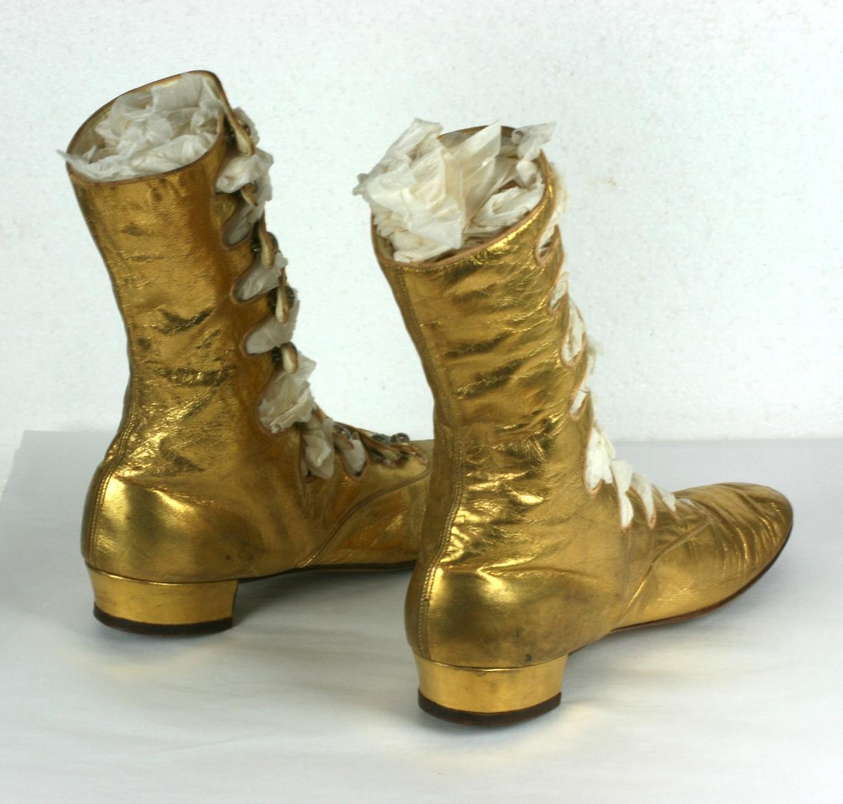 Exceptional French Art Deco Gold Kid Boots   For Sale 5