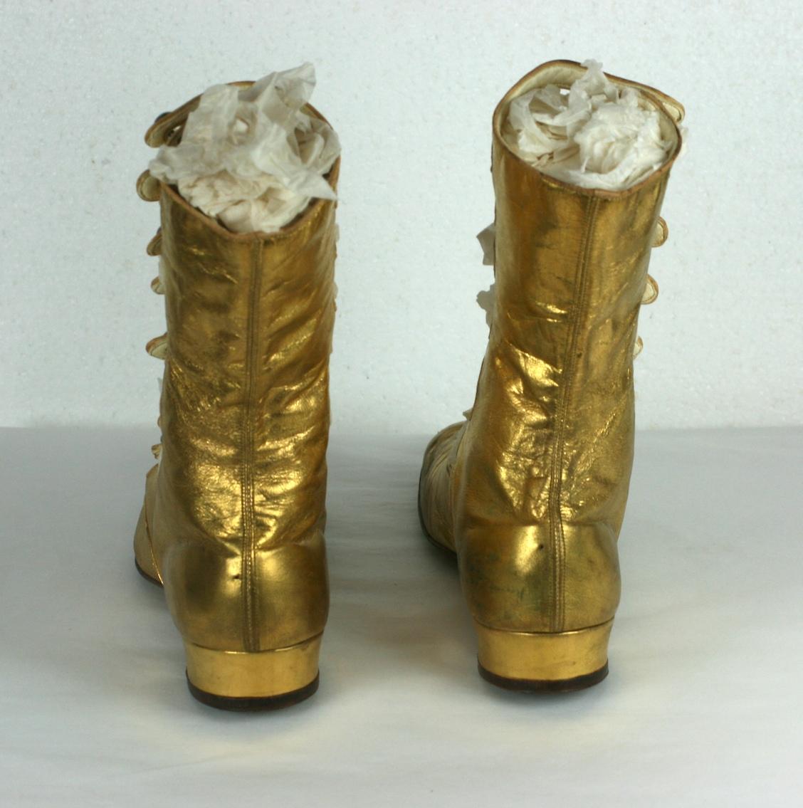 Exceptional French Art Deco Gold Kid Boots   For Sale 6