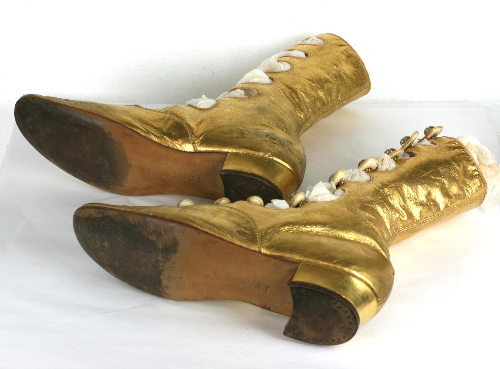 Exceptional French Art Deco Gold Kid Boots   For Sale 7