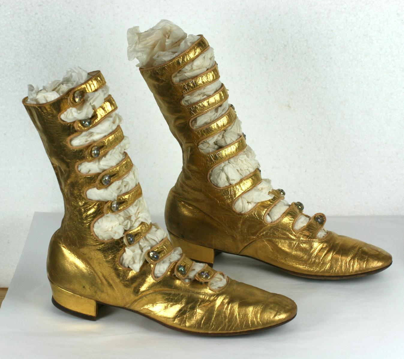 Exceptional French Art Deco Gold Kid Boots   For Sale 9