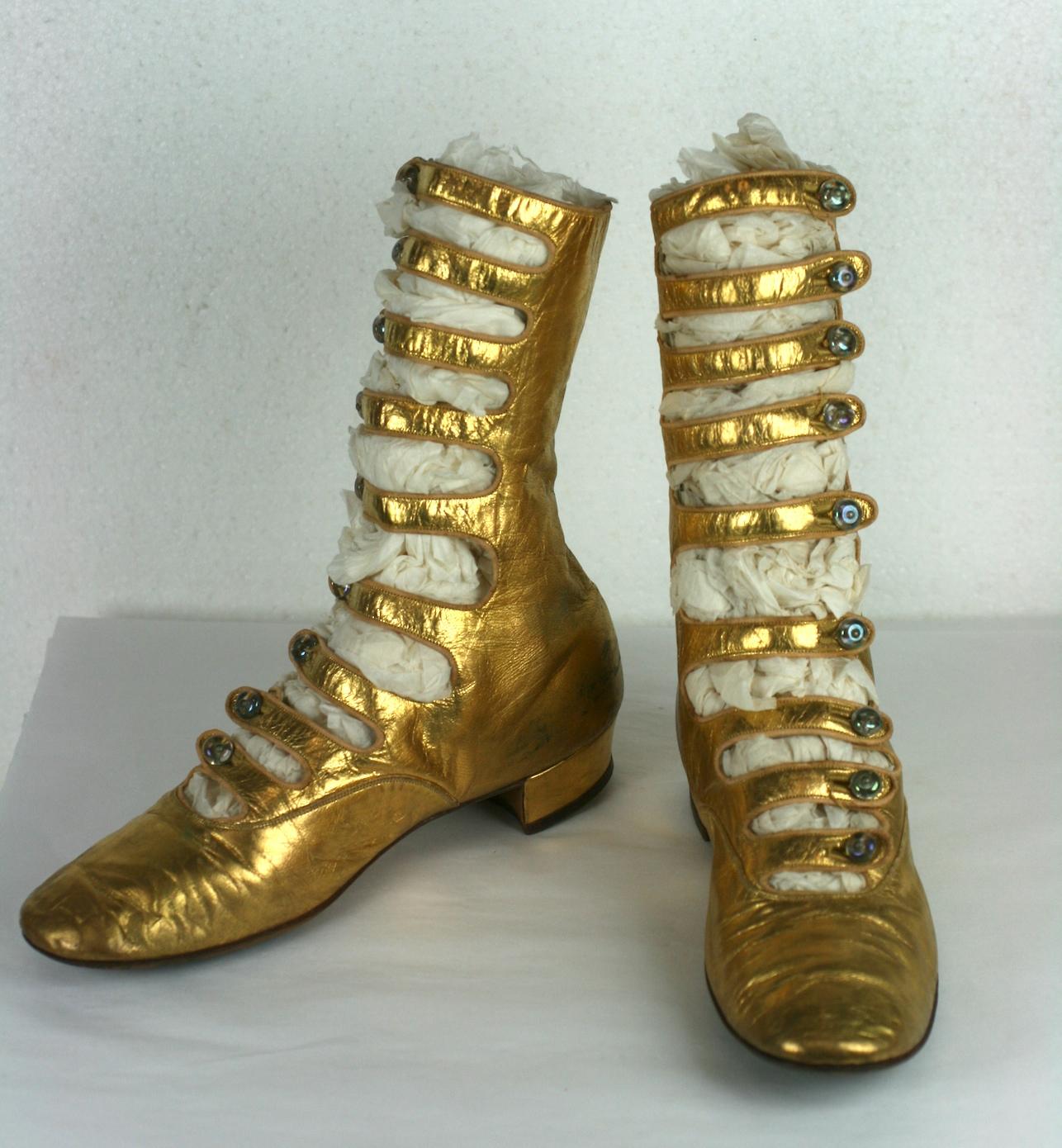 Exceptional French Art Deco Gold Kid Boots   In Excellent Condition For Sale In New York, NY