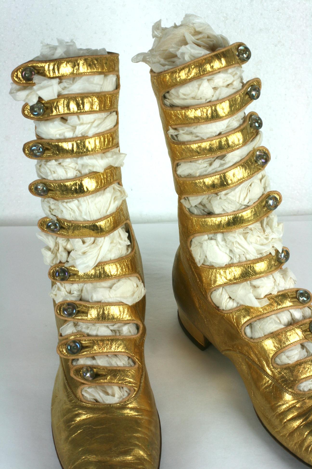 Women's Exceptional French Art Deco Gold Kid Boots For Sale