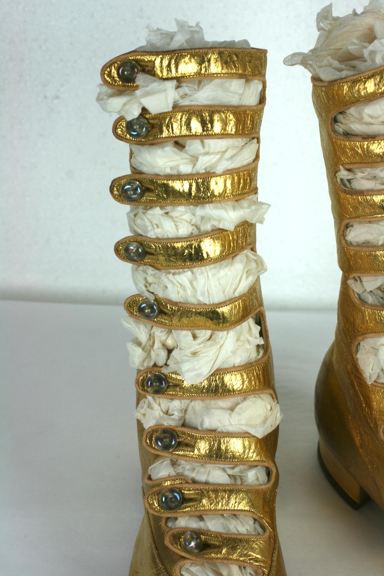Exceptional French Art Deco Gold Kid Boots For Sale 1