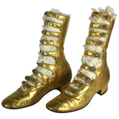 Exceptional French Art Deco Gold Kid Boots  
