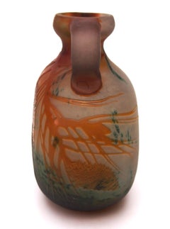 Exceptional French Art Nouveau Marbled Emile Galle Cameo Glass Vase -Fircones