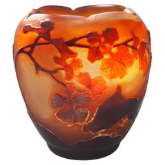 Excepcional jarrón francés Art Nouveau jaspeado Emile Galle Art Glass -Orquídeas