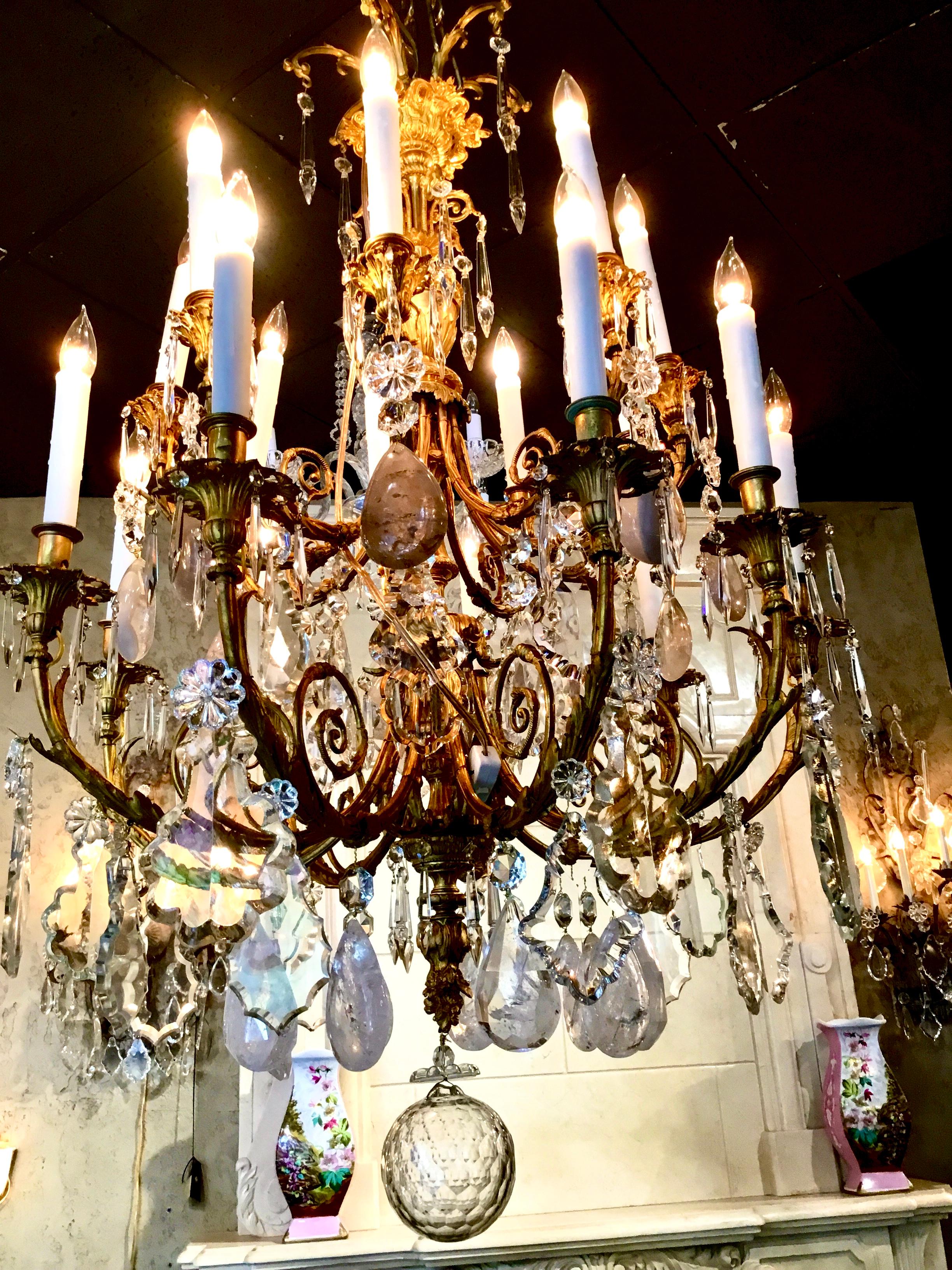 Exceptional French Chandelier, Bronze Dore Clear Crystal, Rock and Smoke Crystal 6