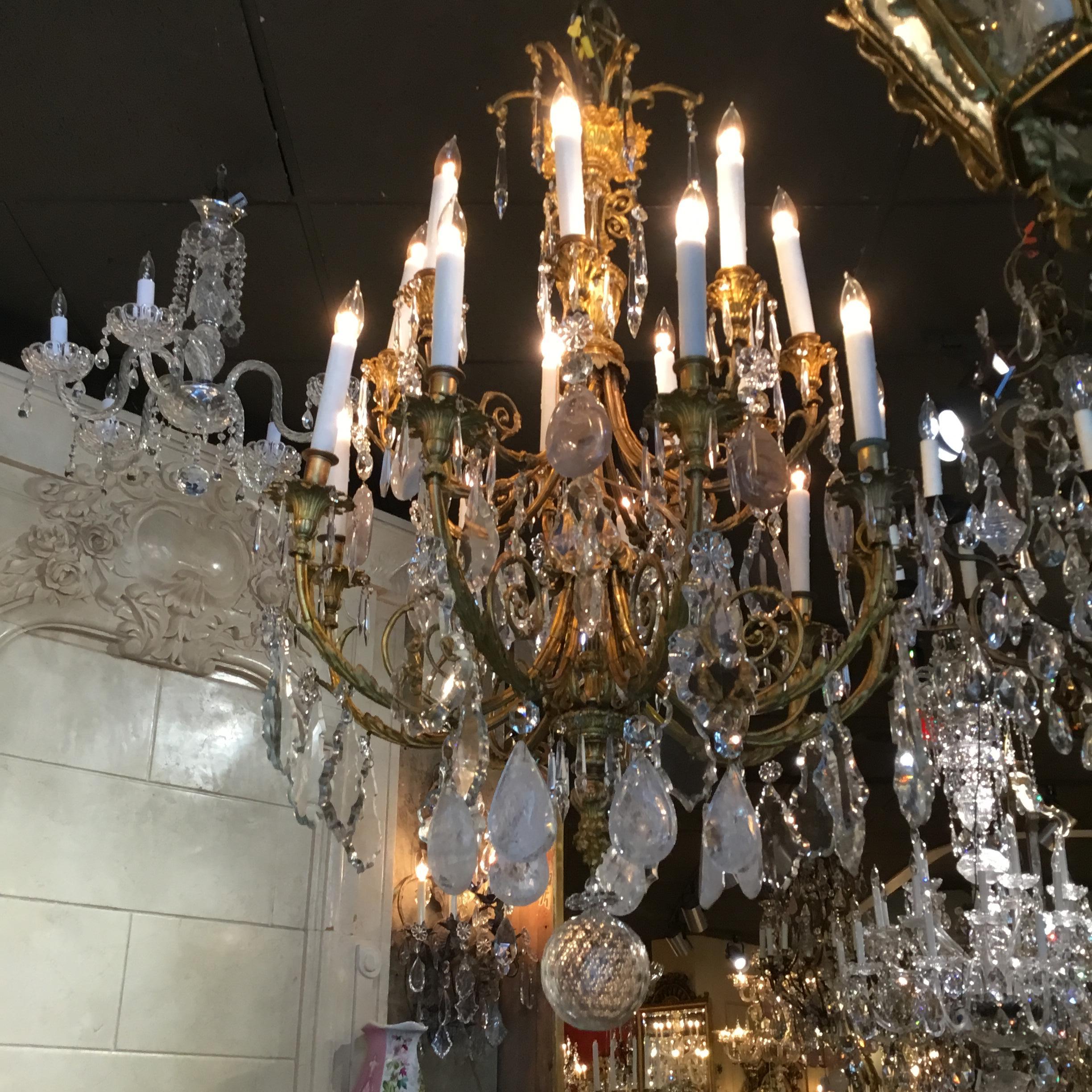 Exceptional French Chandelier, Bronze Dore Clear Crystal, Rock and Smoke Crystal 7