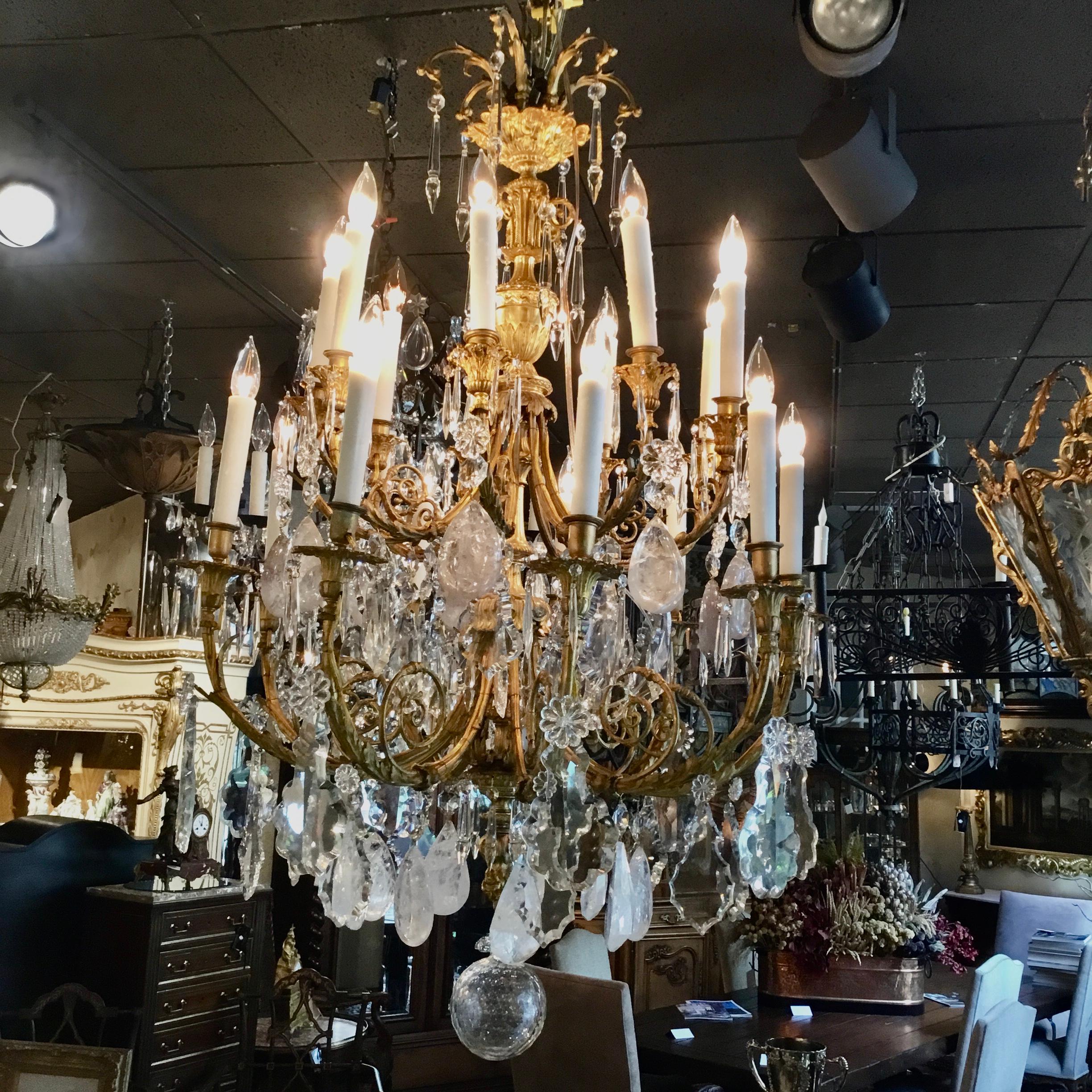 Exceptional French Chandelier, Bronze Dore Clear Crystal, Rock and Smoke Crystal 8