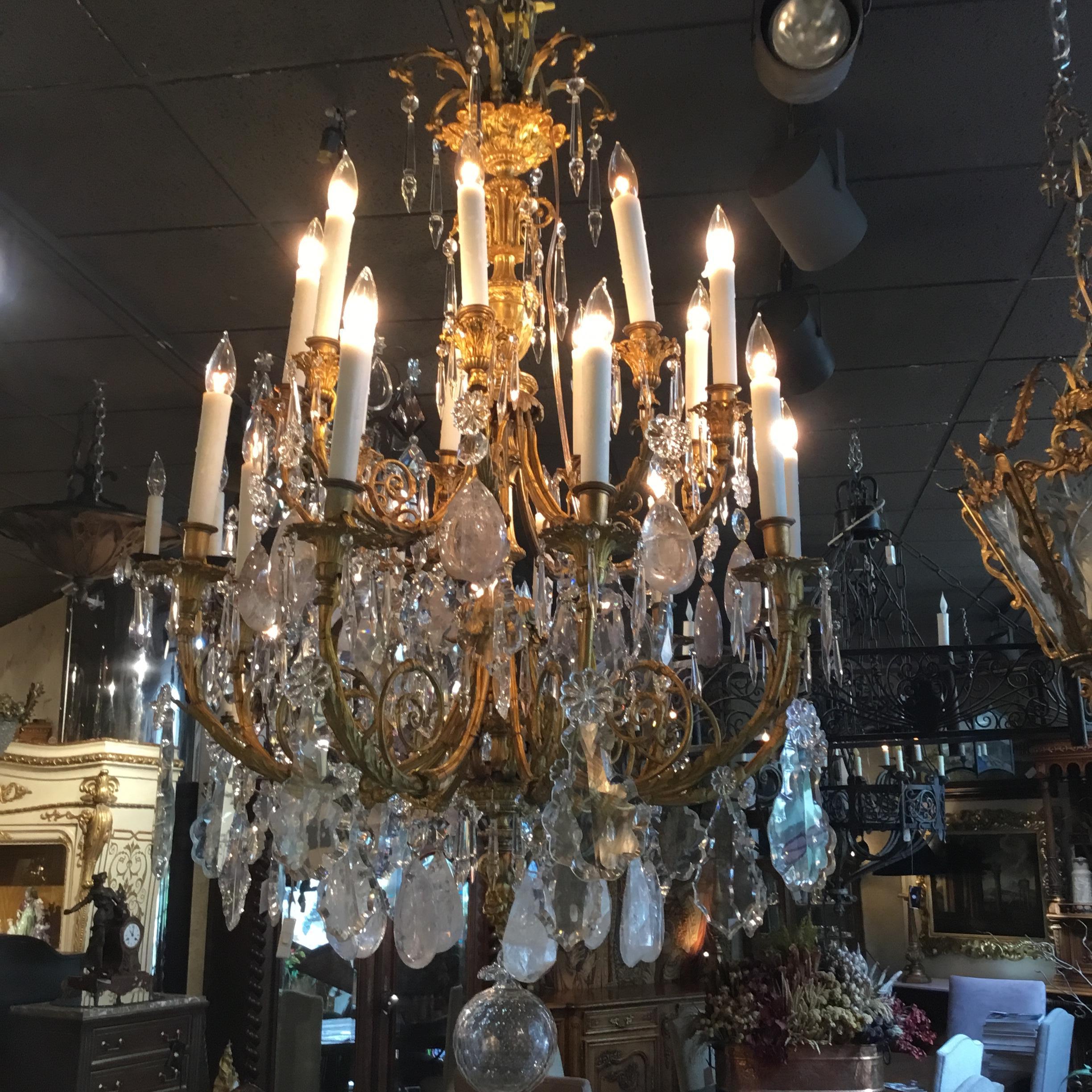 Exceptional French Chandelier, Bronze Dore Clear Crystal, Rock and Smoke Crystal 9