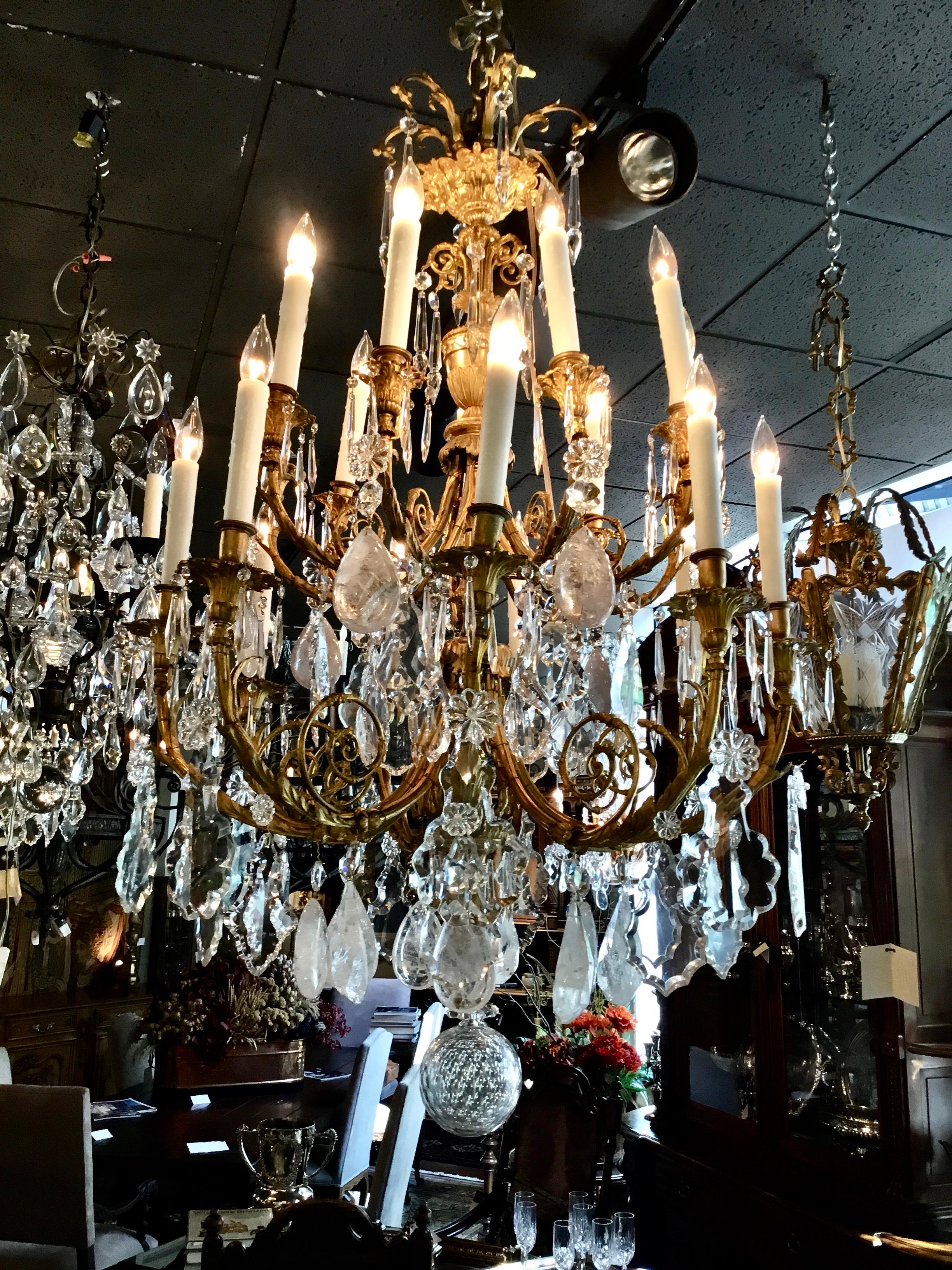 Exceptional French Chandelier, Bronze Dore Clear Crystal, Rock and Smoke Crystal 1